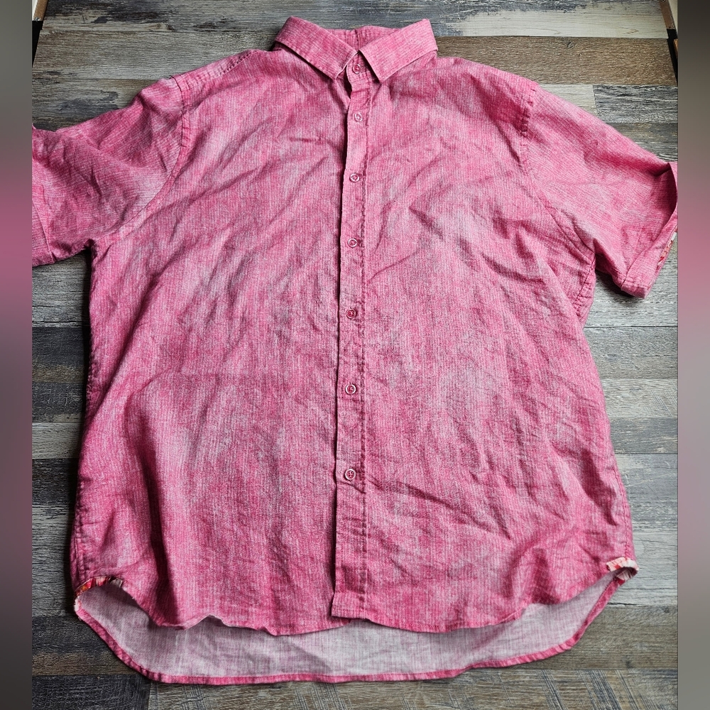 Robert Graham Modern Americana Linen Blend Short Sleeve Shirt 3XL Tailored Fit
